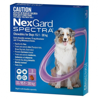 NexGard Spectra 75 mg/15 mg L (15–30 kg) žuvacie tablety 3 x 1 tbl.