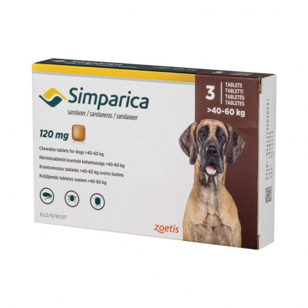 Simparica 120 mg žuv.tbl. pre psy >40-60 kg, 3 x 120 mg  