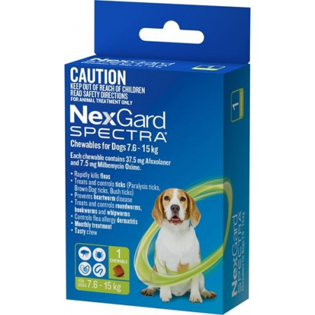 NexGard Spectra 38 mg/8 mg M (7,5–15 kg) žuvacie tablety 3 x 1 tbl.  