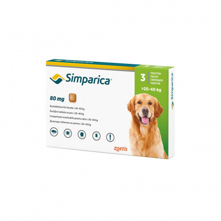 Simparica 80 mg žuv.tbl. pre psy >20-40 kg, 3 x 80 mg  