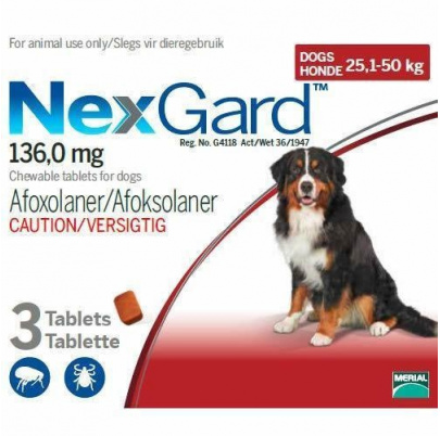 NexGard XL ( 25 - 50 kg ) 136 mg žuvacie tablety 3 x 1 tbl. 