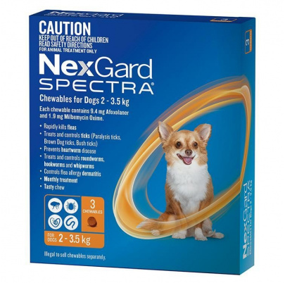 NexGard Spectra 9 mg/2 mg XS (2–3,5 kg) žuvacie tablety 3 x 1 tbl.  