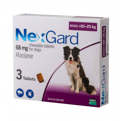 NexGard L ( 10 - 25 kg ) 68 mg žuvacie tablety 3 x 1 tbl.  