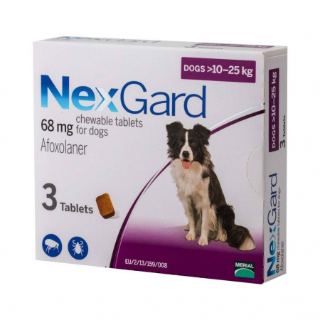 NexGard L ( 10 - 25 kg ) 68 mg žuvacie tablety 3 x 1 tbl.  