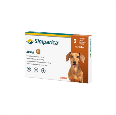 Simparica 20 mg žuv.tbl. pre psy >5-10 kg, 3 x 20 mg  