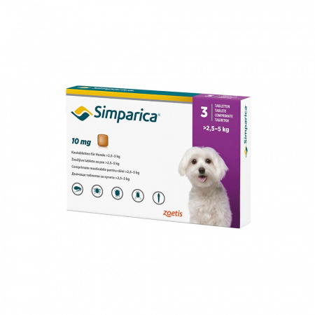Simparica 10 mg žuvacie tablety pre psy >2,5–5 kg, 3x10mg  